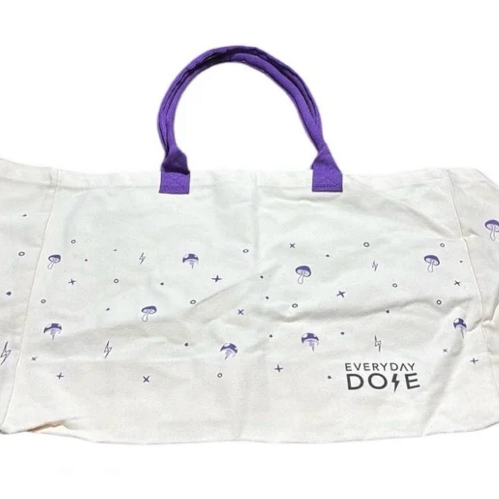 Everyday Dose mushroom coffee canvas tote bag cream purple mushroom. New